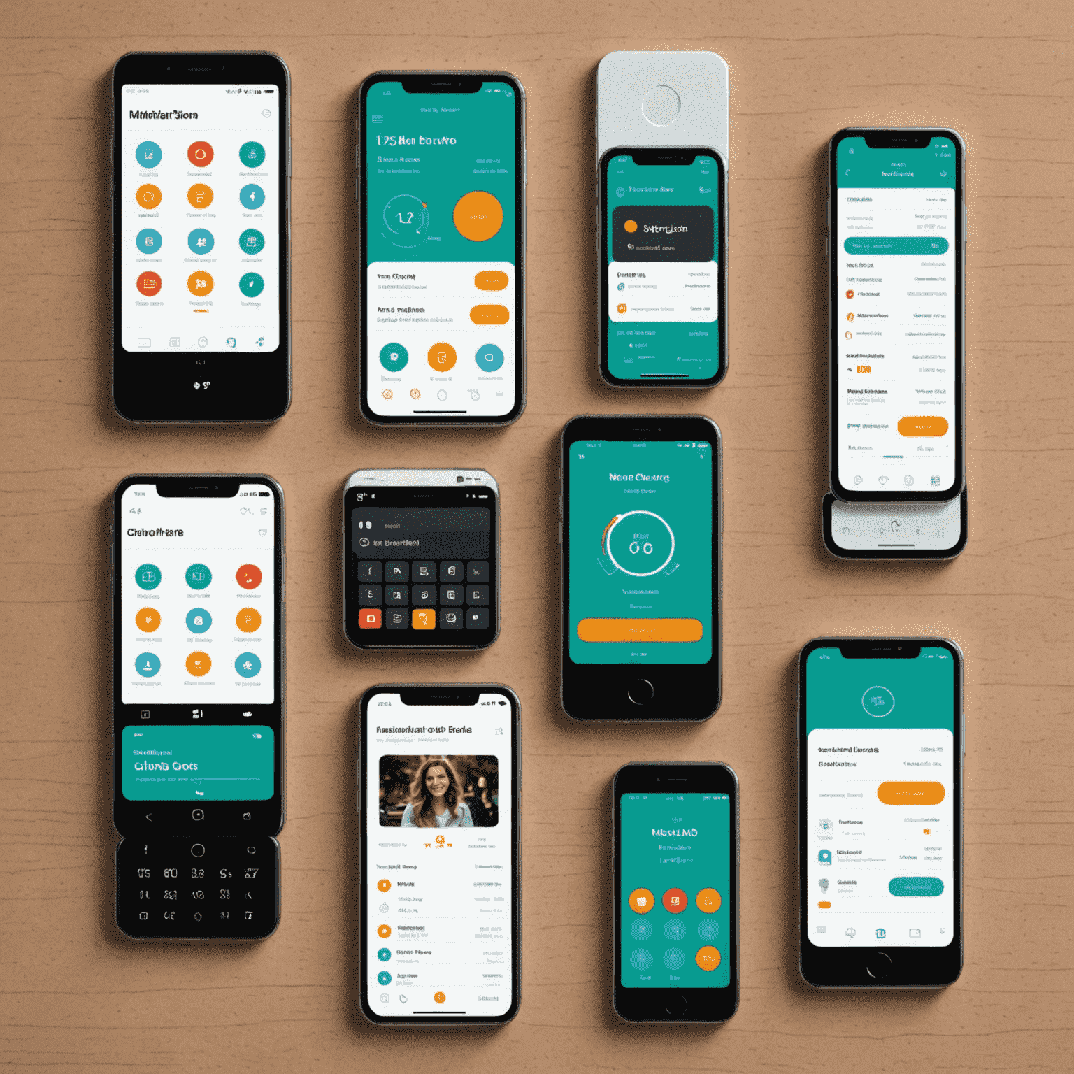 Various mobile phones displaying different voice calling plans, with icons representing minutes, texts, and international calls