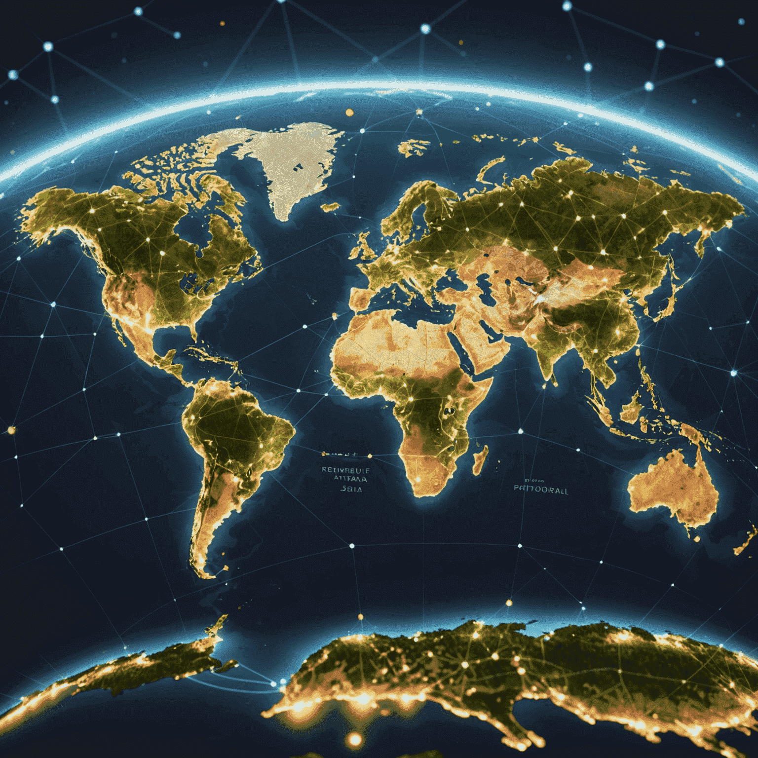 World map with connected points representing global mobile network coverage
