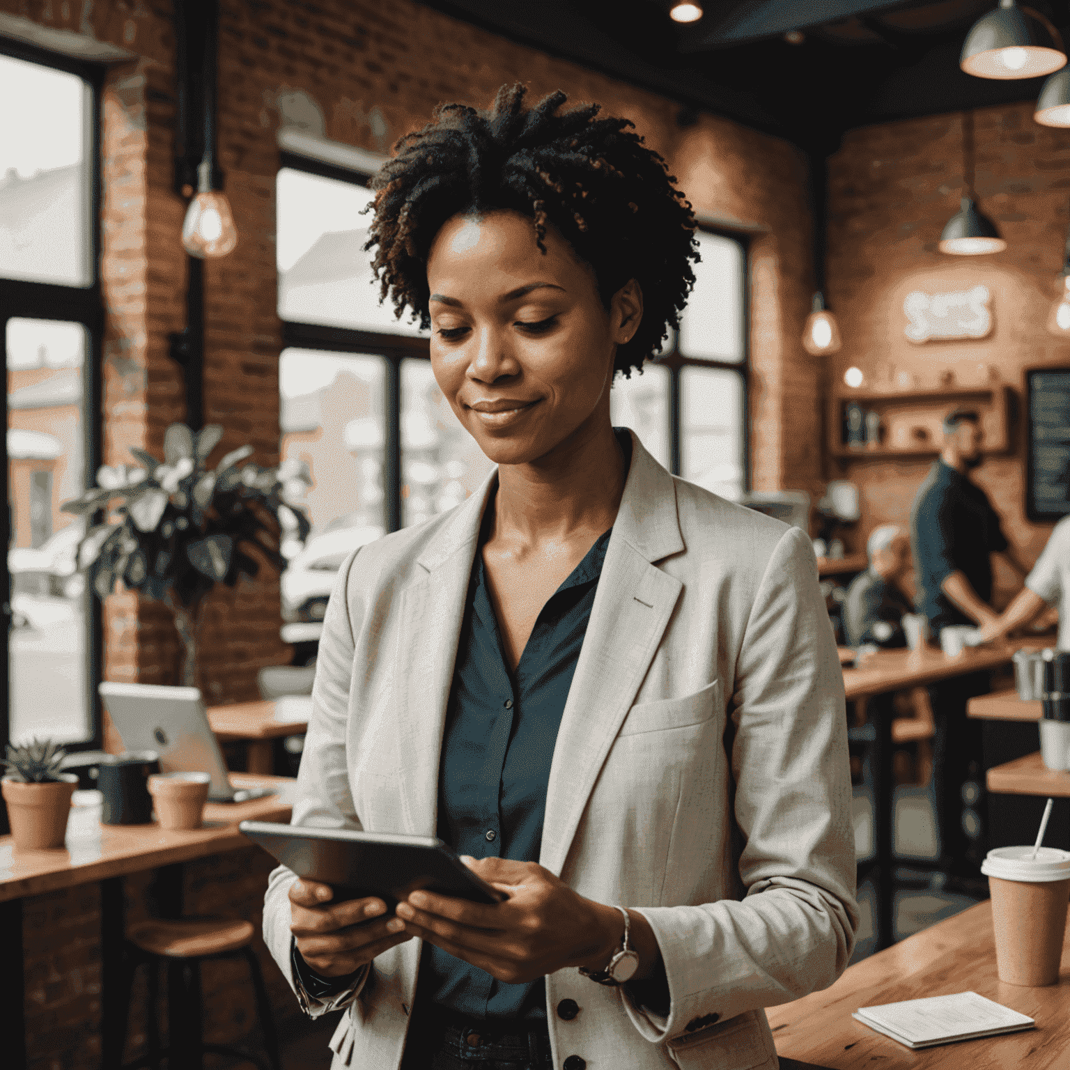 A small business owner using a tablet to manage operations, representing small business mobile connectivity solutions