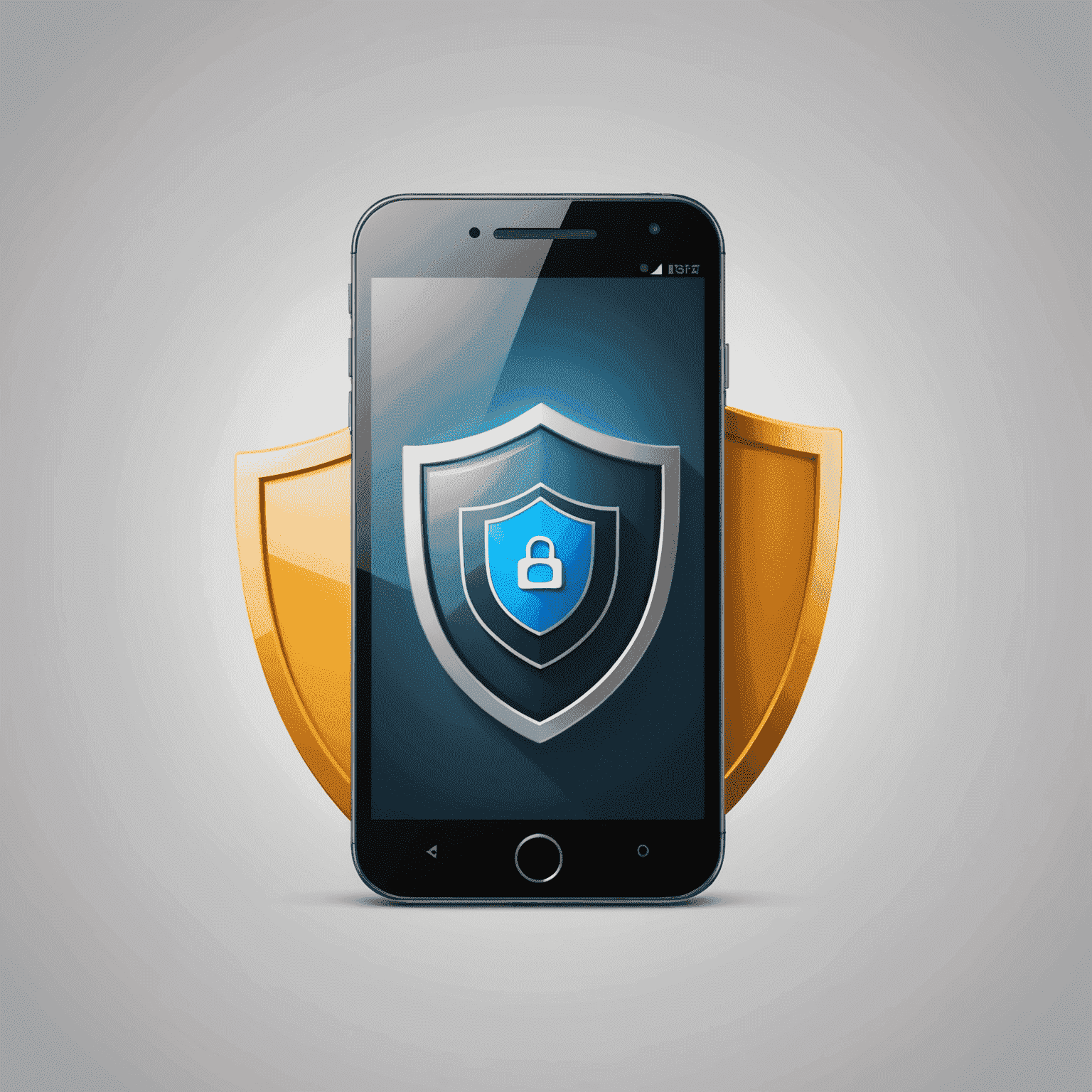 Mobile Security service showing a shield icon and a protected smartphone